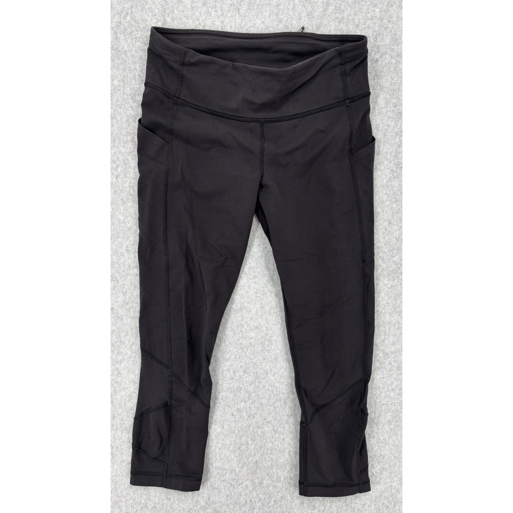 Lululemon Black Cropped Leggings Women's Size 6 Side Pockets Running Yoga